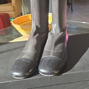 CHANEL Black Leather Heeled Boots